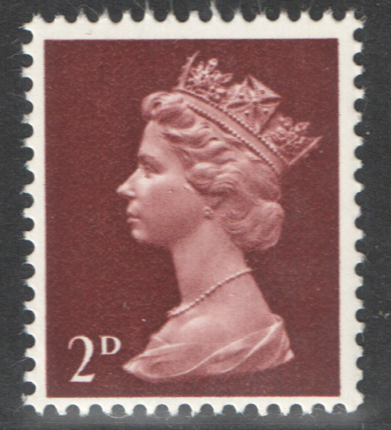 (image for) 1968 2d Lake Brown Cylinder 1 Dot Pre-Decimal Machin Block of 6